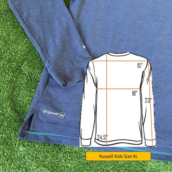Russell kids Long Sleeve Crew Neck Dri-Power 360 Athletic Blue T-Shirt Size XL - Picture 2 of 11